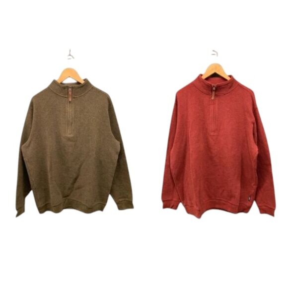 Woolrich Woolen Mills Sweaters Mens XL Lot 2 Brown Red 1/4 Zip Wool Outdoor Warm - Picture 1 of 16